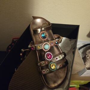 Kurt Geiger Bronze Sandals with Multicolored Embellishments